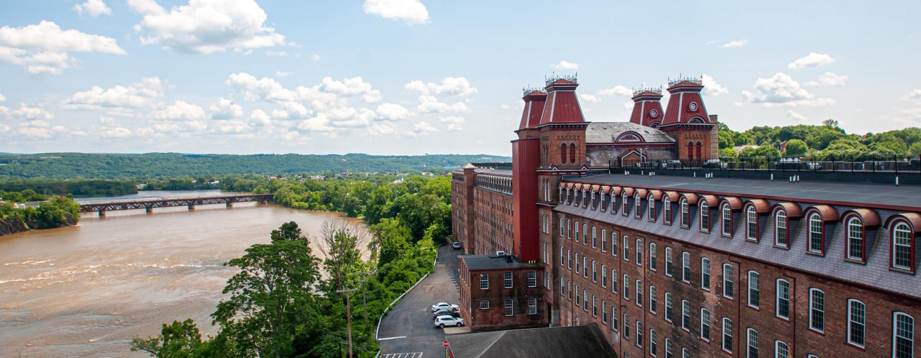a building with a river running through it